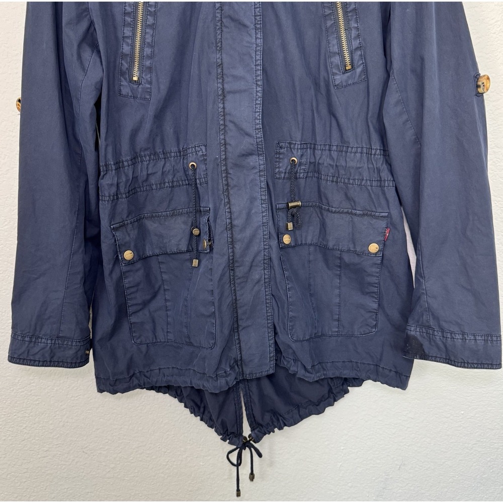 Levis Utility Jacket Woman Large Navy Hooded Zip Button Hiking Removable Hood - Picture 3 of 16